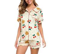aaSccex Womens Short Pyjamas Set Matching Pajamas For Couples Ladies Summer Pyjamas Women'S Nightwear Travel Outfit Women 2 Piece Outfits Women Beige
