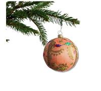 Aasha Bauble - Coral Peach with Multicolour Embroidery & Gold Detailing | 8 cm | Luxury Handmade Fabric Ornament | Sustainable Year-Round Décor | UK Artisan Made