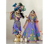 Aashita Creations Astadhatu Made Shri Radha Krishna Idol with Complete Sringar; That Include 3 Set Dress, Crown, Flute, paduka, Wig, Tilak etc.(6 Cm)