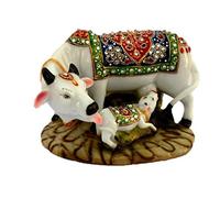 Aashita Creations Decorative Cow and Calf Big Statue, Marble Poly-Resin,Spiritual Vastu Nandi Pooja Figurine Sculpture, Kamdhenu Designer Stone Studded Gau MATA Animal Puja Idol Gift I