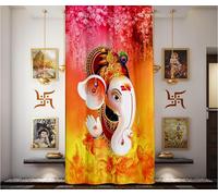 Aashita Creations Digital Printed Pooja Room Curtain-Pooja Ghar Grommet Curtains- Window Curtain-Home Temple(Mandir) Curtain-Poojaroom Decor (Pack of 1) (Ganesha - Multicolor, 4 Feet x 5 Feet)