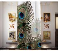 Aashita Creations Digital Printed Pooja Room Curtain-Pooja Ghar Grommet Curtains- Window Curtain-Home Temple(Mandir) Curtain-Poojaroom Decor (Pack of 1) (Krishna - Peacock, 4 Feet x 7 Feet)