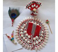 Aashita Creations Laddu Gopal Dress (Red), Krishna Poshak Size 0-Size 1, Laddu Gopal ka Kapde with Accessories, Janmastami Decoration Items, Ladoo Gopal Poshaak, Mor Pankh, Murli, Bansuri, Mala, Mukut