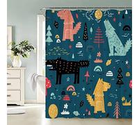 AASIRA Shower Curtain 240 x 200 cm Cute Wolf Anti-Mould Waterproof Extra Long Shower Curtains with 12 Shower Curtain Rings Cartoon Animals 3D Motif Bathroom Curtain for Bathtub Bathroom