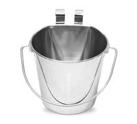 AASPIRE PETS 4 Quart Stainless Steel Flat Bucket with Dual Hook - Fits kennels, Cages & Crates Hanging livestock Pail | Heavy Duty Pet Buckets Food & Water Feeding Supplies | Dog Cats Goats (1 Gallon)