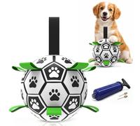 AASPIRE PETS Dog Soccer Ball with Straps, 5.9" Interactive Toys for Small Medium Dogs Tug Toy, Outdoor Fun, Puppy Birthday Gifts, Durable Bouncing PU Balls with Pump & Two Needles (5.9 Inch - Medium)