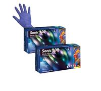 Aasram Aurelia Sonic 100 Nitrile Examination Gloves - Powder Free, Latex Free, Medium Size, Blue, Ambidextrous, Textured Fingertips - 2 x 100 Pack (200 Gloves Total)