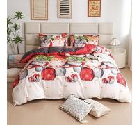 AASSH Father Christmas Santa Claus Merry Xmas & Kitty Duvet Cover Set - Multi-Colour Snowman and Presents Design, Ultra-Soft Easy-Care Bedding Set with Pillowcase Modern Design (Double, xMas Kitty)