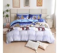 AASSH Father Christmas Santa Claus Merry Xmas & Kitty Duvet Cover Set - Multi-Colour Snowman and Presents Design, Ultra-Soft Easy-Care Bedding Set with Pillowcase Modern Design (Double, Teddy Snow)