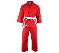 Aasta Karate Gi Suit Uniform Martial Arts Kit with white belt Polyester Cotton Blend, Light Weight, Judo Taekwondo karate suits for Kids (Red, 1/140)