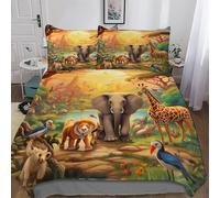 AASWDDS African Animal Bedding Set Duvet Cover Set Comforter Cover 3 Pieces For Kids Teens Microfiber Soft Poly Quilt Cover Double (200x200cm)