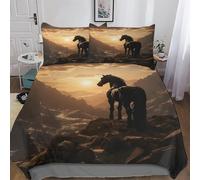 AASWDDS Animal Horse Duvet Cover Set with Pillowcases Printed Bedding Set Comforter Cover 3 Pieces Soft Microfiber Quilt Cover Double (200x200cm)
