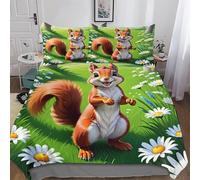 AASWDDS Animal Squirrel Quilt Cover Cosy Soft Duvet Cover Microfiber Comforter Cover Bedding 3 Pcs Set with Pillow Case for Kids Adult Double (200x200cm)