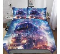 AASWDDS Bus Car Bedding Set Soft 3pcs Breathable Quilt Cover with Pillowcase 3D Duvet Cover Set Comforter Cover For Boys Girls Double (200x200cm)