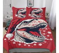 AASWDDS Christmas Dinosaur 3D Printed Duvet Cover Sets 2 Piece Set Super Soft Quilt Cover with Pillowcase For Boys, Girls And Teenagers Single(135x200cm)