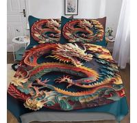 AASWDDS Dragon Duvet Cover Set Kids Bed Cover Adults Bedroom Quilt Cover 2 PCs, 3D Printing Bedding, Soft Microfiber Bed Set Single(135x200cm)