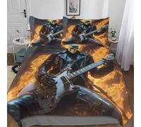 AASWDDS Guitar Skeleton Man Duvet Cover Set 3D Bedding Set Microfiber Comforter Cover 3pcs with Pillow Shams, Soft Quilt Covers for Kids Adult King(220x240cm)