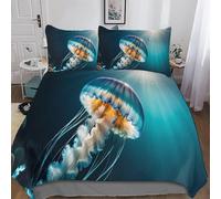 AASWDDS Jellyfish 3D Duvet Cover Microfiber Bedding Set Quilt Covers with Pillowcases Soft Comforter Cover For Boys Girls Double (200x200cm)