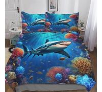 AASWDDS Shark Bedding Set 3D Print Duvet Cover for Teens Boys And Girls Quilt Cover Soft Microfiber Comforter Cover 3 Piece King(220x240cm)