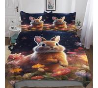 AASWDDS Starry Flower Rabbit Duvet Cover Set 3 Pcs with Pillowcases Soft Microfiber Quilt Cover Bedding Sets for Kids Adult Comforter Cover King(220x240cm)