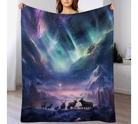 AASWDFR Aurora Elk Fluffy Soft Throw - Flannel Anti-pilling Blanket Throws - Versatile Blankets Home Decor for Bed Sofa Travel 100×130cm