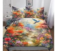 AASWDFR Birds And Flowers Bedding Set for Girls Boys Adults Comforter Cover Soft Duvet Cover 2 PCs Set Microfiber Quilt Cover Single(135x200cm)