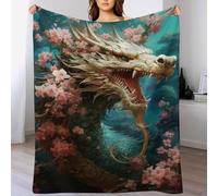 AASWDFR Cherry Japanese Dragon Blanket Travel Nap Throws Plush Super Soft Flannel Blankets For Couch, Bed, Sofa For All Seasons 130×180cm