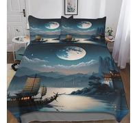 AASWDFR Chinese Landscape Bedding Set 3D Print Duvet Cover for Teens Boys And Girls Quilt Cover Soft Microfiber Comforter Cover 3 Piece Double (200x200cm)