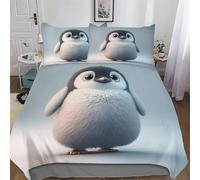 AASWDFR Cute Penguin 3D Duvet Cover Bedding Set with Pillowcases Soft Quilt Cover 3 Pcs for Kids Adult Microfiber Comforter Cover King(220x240cm)