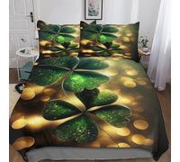 AASWDFR Four Leaf Clover Duvet Cover Set Kids Bed Cover Adults Bedroom Quilt Cover 3 Pcs, 3D Printing Bedding, Soft Microfiber Bed Set Double (200x200cm)