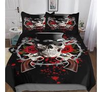 AASWDFR Gothic, Skeleton Duvet Cover 3D Bedding Set Soft Microfiber Comforter Cover Quilt Cover with Pillowcase for Kids Adult 3 Pieces King(220x240cm)