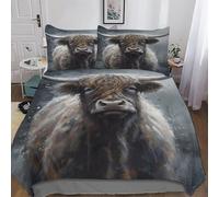 AASWDFR Highland Cow Duvet Cover Set Microfibre Soft Quilt Covers 3 Pieces Bedding Cover with Pillowcase For Boys, Girls And Teenagers Double (200x200cm)