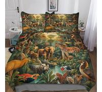 AASWDFR Jungle Animals Duvet Cover 3 Piece Soft Microfiber Quilt Cover Bedding Sets with Pillowcases for Kids Adult Comforter Cover Double (200x200cm)