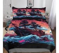 AASWDFR Pirate Ship,Boat 3D Duvet Cover Microfiber Bedding Set Quilt Covers with Pillowcases Soft Comforter Cover For Boys Girls King(220x240cm)