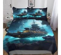 AASWDFR Pirate Ship,Boat Duvet Cover Microfiber Bedding Set 2PCs, 3D Quilt Cover&Pillowcase, Soft Comforter Cover for Men Woman Kids Single(135x200cm)