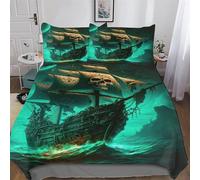 AASWDFR Skull Pirate Ship Bedding Set Duvet Cover 3 PCS With Pillowcases Soft Microfiber Quilt Cover Suitable for Children Teens Adults King(220x240cm)