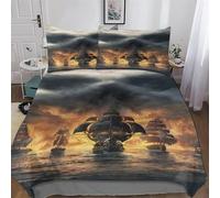 AASWDFR Skull Pirate Ship Duvet Cover Set with Pillowcases Printed Bedding Set Comforter Cover 3 Pieces Soft Microfiber Quilt Cover King(220x240cm)