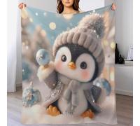 AASWSWW Cute Penguin Throw Blanket, Soft Microfiber Fluffy Flannel Blankets for Bed Sofa Couch Settees, Kids Adult Gift Travel （100×130cm）