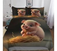 AASWSWW Cute Pig Bedding Set for Girls Boys Adults Comforter Cover Soft Duvet Cover 3 Pcs Set Microfiber Quilt Cover Double (200x200cm)