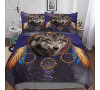 AASWSWW Dreamcatcher Wolf 3D Duvet Cover Microfiber Bedding Set Quilt Covers with Pillowcases Soft Comforter Cover For Boys Girls King(220x240cm)