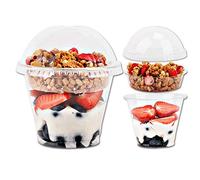Aatriet 9oz Clear Plastic Parfait Cups with Insert 3.25oz & Dome Lids No Hole - (50 Sets) Yogurt Fruit Parfait Cups for Kids, for Dips and Veggies, Take Away Breakfast and Snacks. No Leaking