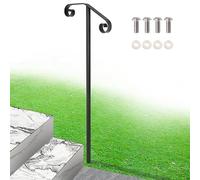 Aatrixkit Handrail Railing Single Post Handrail - Grab Rail Single Post Railing, Wrought Iron Post Mount Step Grab Supports in Ground Long Post Fits 1 or 2 Steps, Black