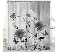 AAtter Black and White Floral Shower Curtain Grey Flower Rustic Vintage Butterfly Abstract Leaves Plant Botanical Extra Long 84 XL Large Home Bathroom Decor Bathtub Set with 12 Hooks, 72x84, Wooden