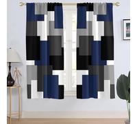 AAtter Blue and Black Window Curtain Navy White Grey Gray Mens Teen Boy Dark Royal Abstract Modern Fun Geometric Living Room Bedroom Drapes Treatment Fabric 1 Pair Home Decor, 42" W x 63" L, Checkered