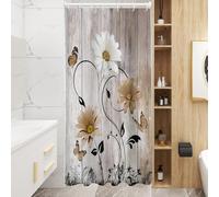 AAtter Brown Floral Shower Curtain Flower Retro Rustic White Daisy Country Butterfly Spring Farmhouse Country Stall Small Half Narrow Home Bathroom Decor Bathtub Set with 7 Hooks, 36x72 Inch, Nature