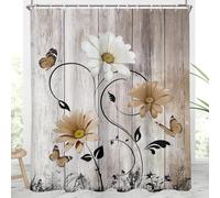 AAtter Brown Floral Shower Curtain Flower Retro Rustic White Daisy Country Butterfly Spring Farmhouse Country Chic Extra Long XL Large Home Bathroom Decor Bathtub Set with 12 Hooks, 72x84 Inch, Nature