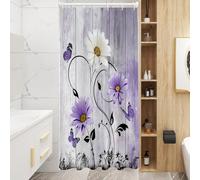 AAtter Purple Floral Shower Curtain Rustic Flowers Butterfly Daisy Stall Small Single Walk in Half Size Dorm Standing Narrow Stand Up RV Home Bathroom Decor Bathtub Set with 7 Hooks, 36x72, Lavender