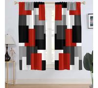 AAtter Red and Black Window Curtain White Grey Gray Geometric Abstract Mid Century Art Aesthetic Boys Mens Wide Living Room Bedroom Drapes Treatment Fabric 1 Pair, 52" W x 63" L, Modern
