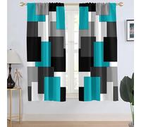 AAtter Teal and Black Window Curtain Turquoise Aqua Grey Gray White Dark Abstract Modern Mens Boy Masculine Minimalist Geometric Living Room Bedroom Drapes Treatment Fabric 1 Pair, 42" W x 63" L, Teen