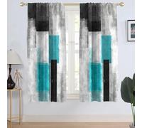 AAtter Teal Window Curtain Black and White Modern Abstract Turquoise Aqua Grey Gray Blue Plaid Checkered Living Room Bedroom Rod Pocket Drapes Treatment Fabric 1 Pair Home Decor, 42" W x 63" L, Dark